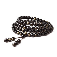 Collector's Grade Natural Gold Obsidian 108-Bead Mala Bracelet for Men and Women