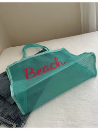 Mesh Beach Tote Bag with Letter Print, Large Capacity Transparent Shopping Swim Bag