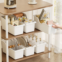 Rolling Kitchen Cabinet Organizer Rack with Lid and Spice Storage, Desktop Multi-functional Plastic Storage Box