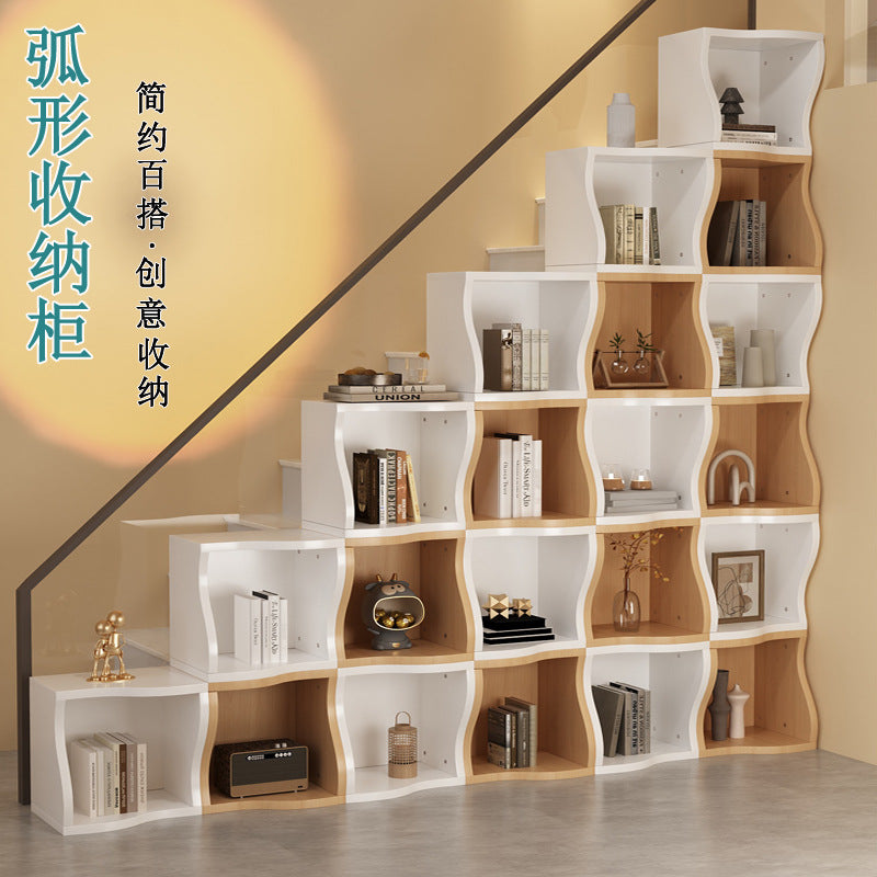 Nordic Curved Grid Bookshelf Free Combination Storage Rack Living Room Staircase Bay Window Organizer