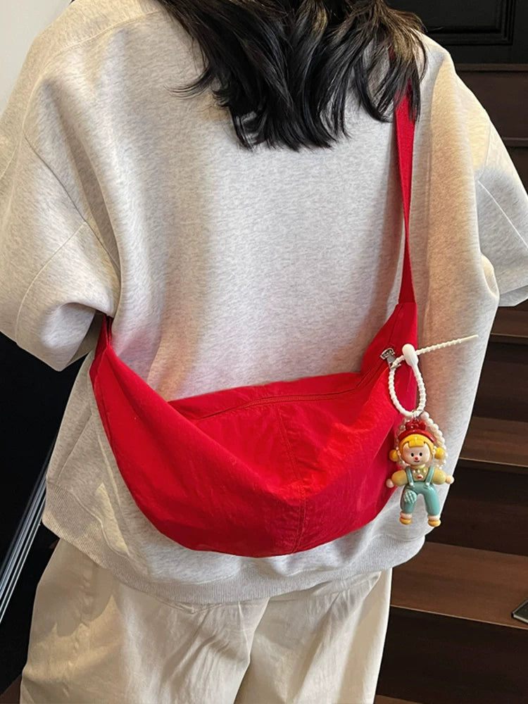 Women's Canvas Dumpling Bag, Large Capacity Lightweight Crossbody Shoulder Bag for Casual, Sport, and School
