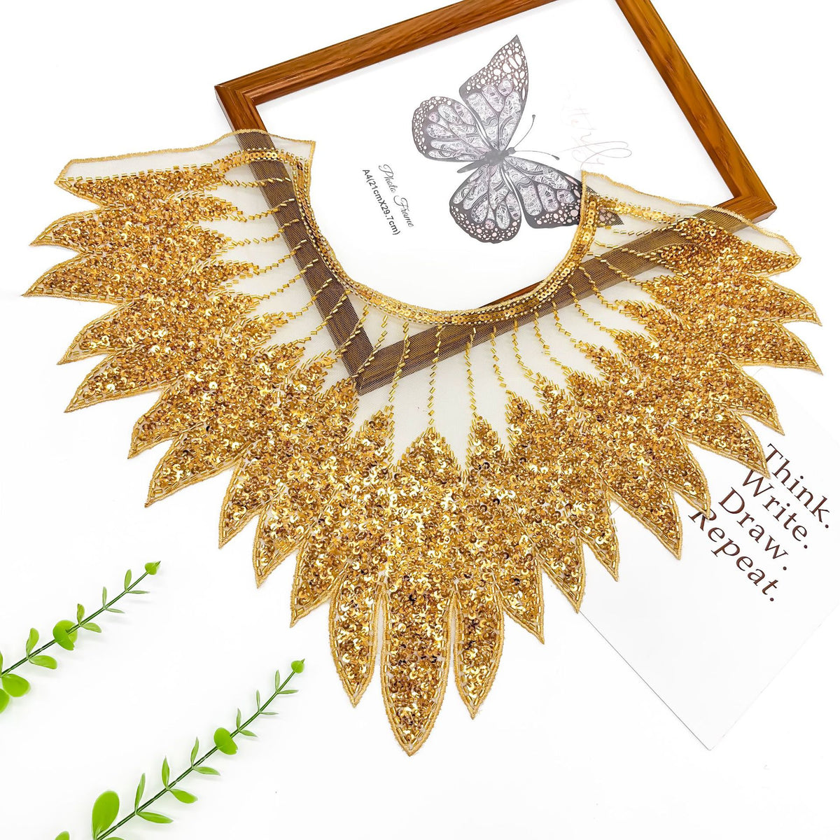 Heavy Embroidered Sequin Beaded Mesh Applique for Dresses and Costumes