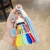 Colorful Badminton Racket Keychain with Feather Ball Charm, Sports-Themed Bag Pendant for Men and Women, Competition Souvenir Gift