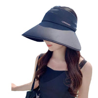 Women's UV Protection Wide Brim Sun Visor Hat with Neck Flap and Bow Detail
