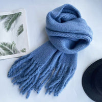 Chunky Braided Tassel Scarf for Winter, Korean Style Solid Color Warm Long Scarf