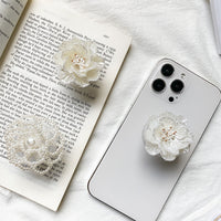 Elegant Rose Pearl Flower Phone Grip Stand for Desk