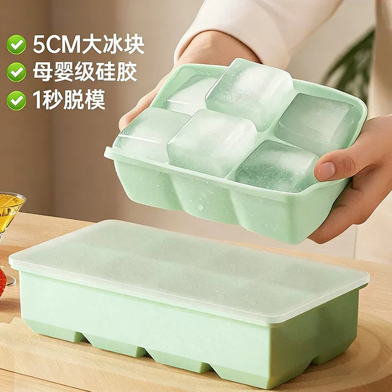 Food Grade Large Ice Cube Mold 8-Cavity Silicone Ice Tray Square Ice Maker for Home Baby Food