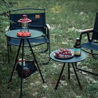 Portable Outdoor Folding Round Table with Mesh Storage Net, Height Adjustable Camping Picnic Table