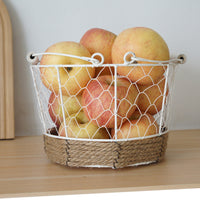 Hand-Woven Iron Wire Storage Basket Vintage Rustic Style Round Organizer Bin