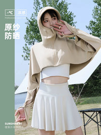 Women's UPF 50+ Ice Silk Sun Protection Cape Shawl for Outdoor UV Protection