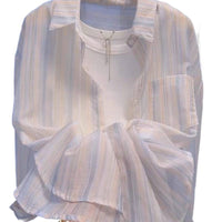 Women's Long Sleeve Ice Silk Chiffon Sun Protection Shirt, Loose Striped Cardigan Top
