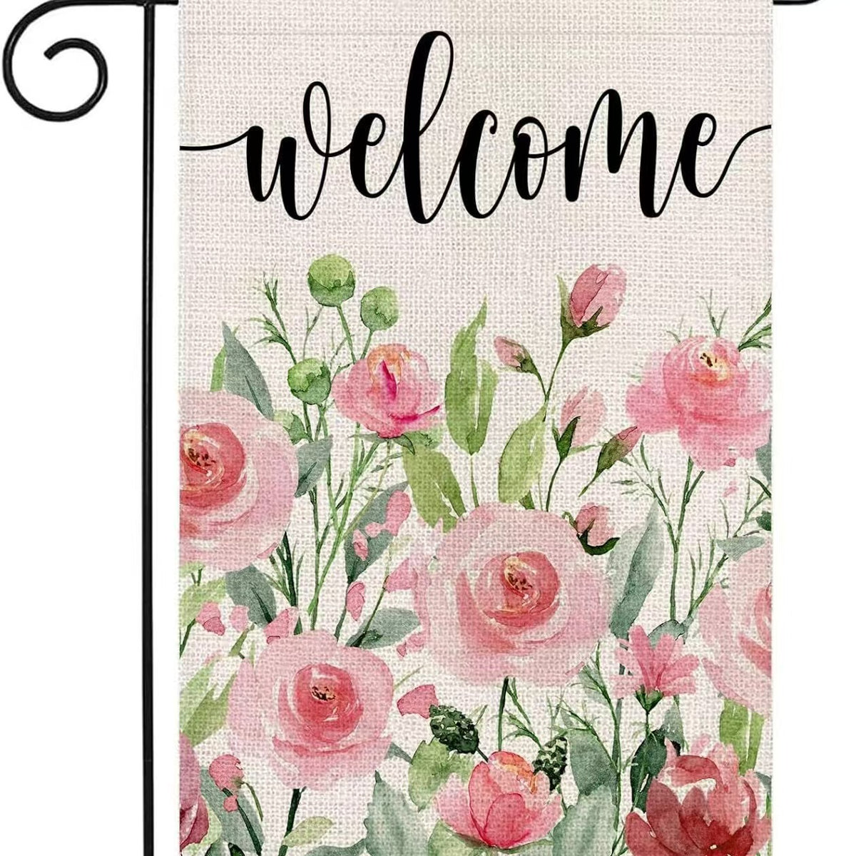 Seasonal Garden Flag Striped Floral Outdoor Decoration Linen Double-Sided Spring Summer