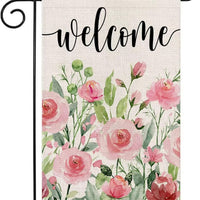 Seasonal Garden Flag Striped Floral Outdoor Decoration Linen Double-Sided Spring Summer