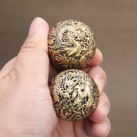 Brass Dragon Phoenix Hand Play Balls Health Massage Baoding Balls