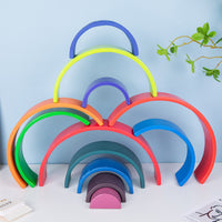 Large Wooden Rainbow Stacking Arches Building Blocks for Kids, Educational Color Recognition Toy