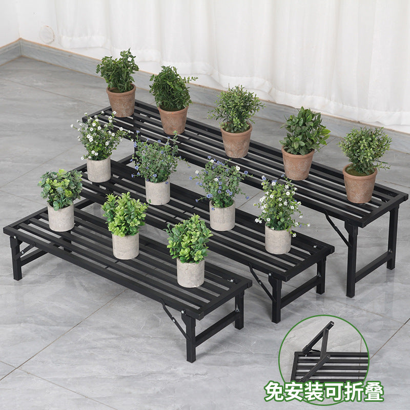 Foldable Iron Art Plant Stand for Balcony, Tiered Succulent Display Rack, Modern Minimalist Flower Pot Holder