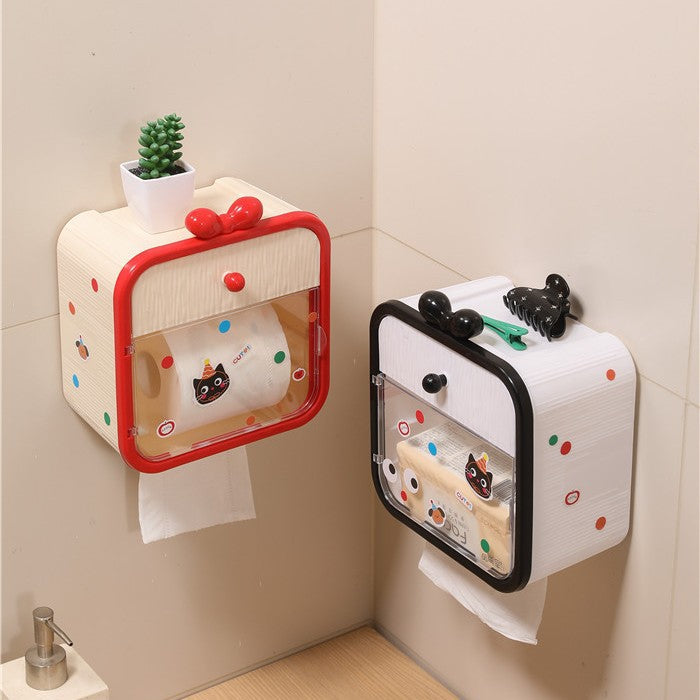 Wall-Mounted No-Drill Tissue Box with Storage Shelf for Bathroom and Home Use