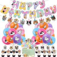 Cat Theme Birthday Party Decoration Set with Banner, Cake Toppers, and Balloons