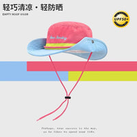 Women's Color Block Bucket Hat with Smile Face Patch for Outdoor Hiking and Travel