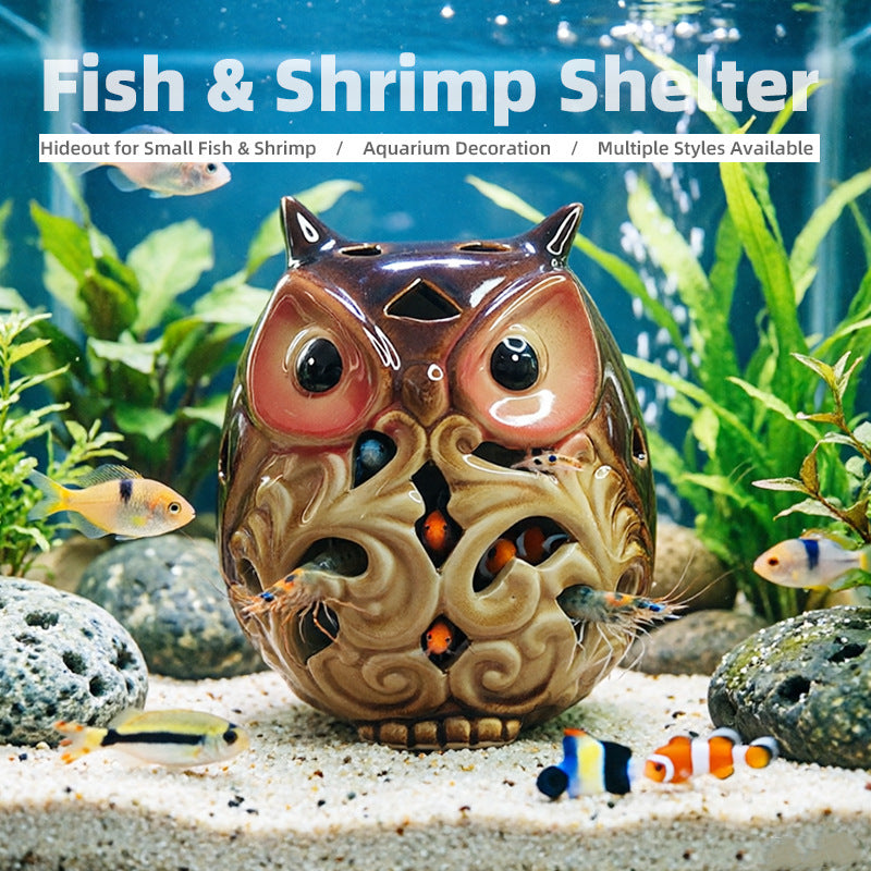 Owl Snail Bird Animal Shape Aquarium Ornament Fish Shrimp Hiding House Crab Shelter