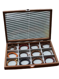Walnut Grain Dustproof Jewelry Storage Box with Clear Lid for Bracelets, Watches, and Collectibles
