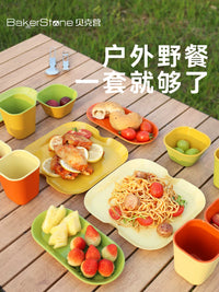 Bakerstone Outdoor Camping Tableware Set - Cups, Bowls, Plates for Picnics