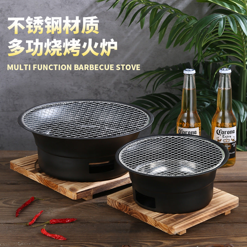 Stainless Steel Korean Style Charcoal Grill Portable Outdoor Camping BBQ Stove Round Grill Pan for Home Gatherings