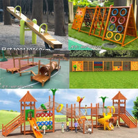 Kids Wooden Climbing Frame with Slide, Seesaw, Rocker, and Swing for Outdoor Play