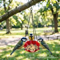 Hanging Metal Bird Feeder and Bath for Outdoor Garden Decor - Attracts Bees, Butterflies, and Hummingbirds