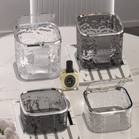 Mini Desktop Trash Can with Glacier Pattern Press-Type Lid for Office Bedroom Countertop