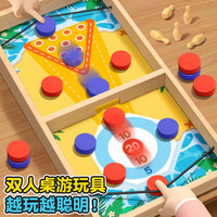 Wooden Fast Sling Puck Game for Kids and Adults, 3-in-1 Board Game with Bowling and Ice Hockey, Family Interactive Toy