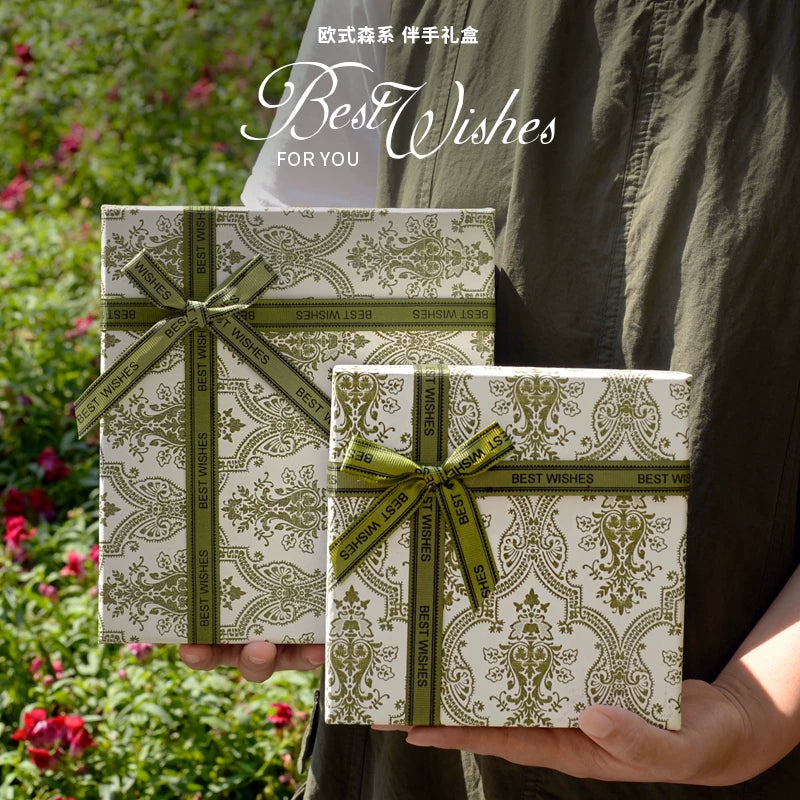 Green Square Forest-Themed Empty Gift Box for Birthday, Souvenirs, Bridesmaids