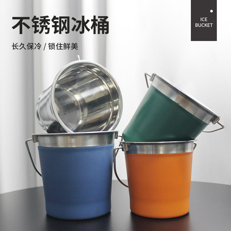 Stainless Steel Ice Bucket with Handles, Portable for Bar, Outdoor, Camping, Beer