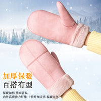 Unisex Winter Warm Suede-like Windproof Full Finger Gloves with Neck Strap for Cycling