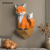 3D Papercraft Rock Fox Wall Decor DIY Kit
