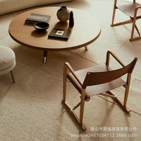 Outdoor Teak Folding Director's Chair with Saddle Leather for Patio Garden Villa
