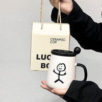 Creative Cartoon Ceramic Mug with Lid Couple Water Cup Home Coffee Cup Cute Graffiti Cup Gift