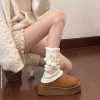 Lolita Fluffy Ball Leg Warmers for Women - Korean Style Warm Winter Boot Socks