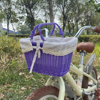 Kids' Woven Bicycle Basket with Liner - Front Handlebar Storage for Children's Bikes, Detachable & Portable