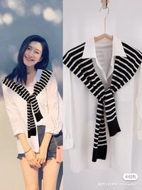 Classic Striped Shawl Wrap for Women - Versatile Decorative Collar Scarf for Spring/Autumn