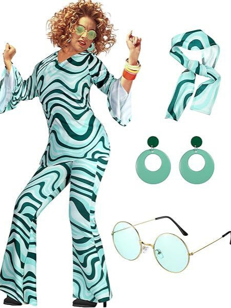 70s 80s Hippie Halloween Costume Set with Paisley Print