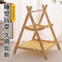Luxury Double-Layer Wooden Cat Hammock Swing Bed for Small Pets