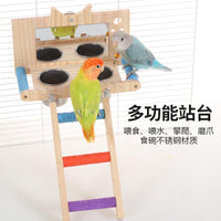 Parrot Training Play Stand with Mirror, Ladder, and Food Cups - Interactive Bird Toy for Chewing and Grinding
