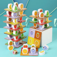 Wooden Fruit Stacking Game for Kids, Educational Building Blocks, Family Interactive Tabletop Toy