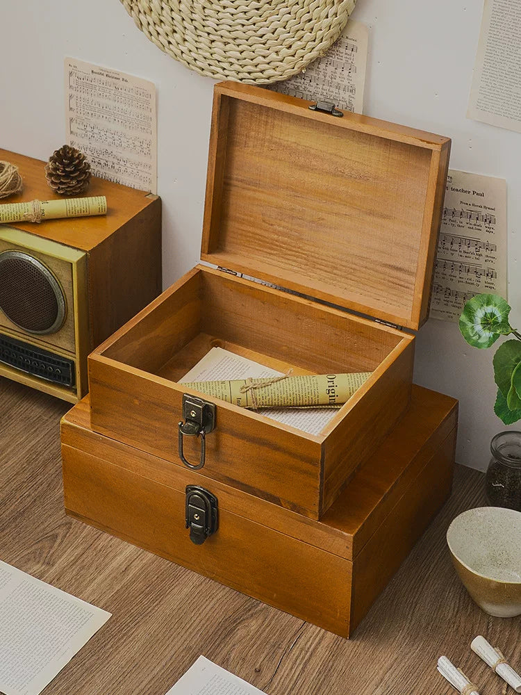 Japanese Retro Wooden Storage Box with Lock for Desktop Sundries and Jewelry