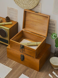 Japanese Retro Wooden Storage Box with Lock for Desktop Sundries and Jewelry