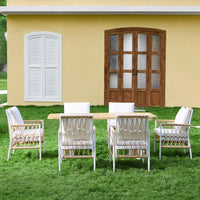 Outdoor Patio Rattan Woven Dining Set with Aluminum Alloy Frame for Garden Villa Hotel Restaurant