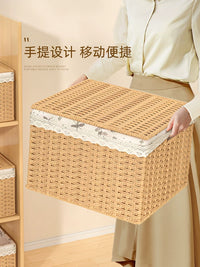 Woven Storage Basket with Lid for Clothes, Toys, and Snacks - Large
