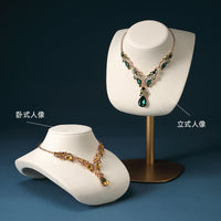 Hongtai Luxury Velvet Necklace Display Bust with Metal Base for Jewelry Stores
