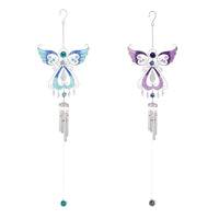 Angel Wind Chime with Stained Glass and Aluminum Tubes - Outdoor Garden Decor Metal Sun Catcher Ornament